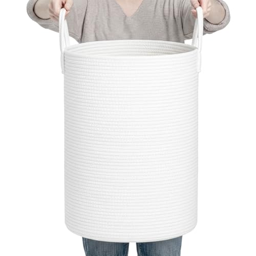 CLHMILY&Z Laundry Hamper Round Storage Rope Basket (White, 60L) - color: White, size: 60L