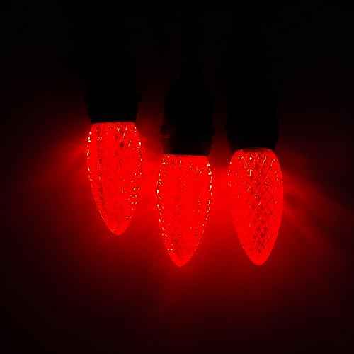 Meconard C9 Led Replacement Christmas Light Bulbs, C9 Shatterproof Led Bulbs for Christmas Indoor Outdoor String Lights, E17 Intermediate Base, Commercial Grade Holiday Bulbs, Red, 50 Pack