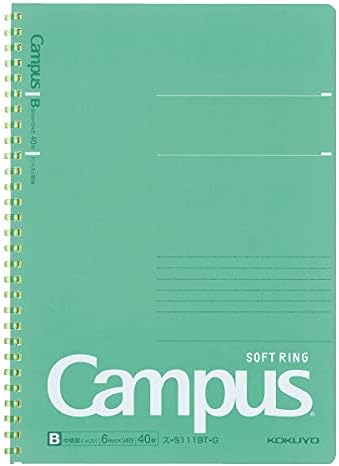 KOKUYO Spiral Lined Notebook, 10'' x 7'' Pastel Journal B5 Campus Soft Ring Notebooks with Dot 6 mm Ruled, 40 Sheets, Green 1 Subject Notebook, Note Taking for School. Japan Import (SU-S111BT-G)