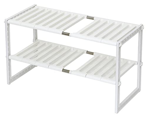 COELO Under Sink Organizer 2-Tier Expandable Shelf Kitchen Bathroom Cabinet Multi-purose Storage Standing Rack, White