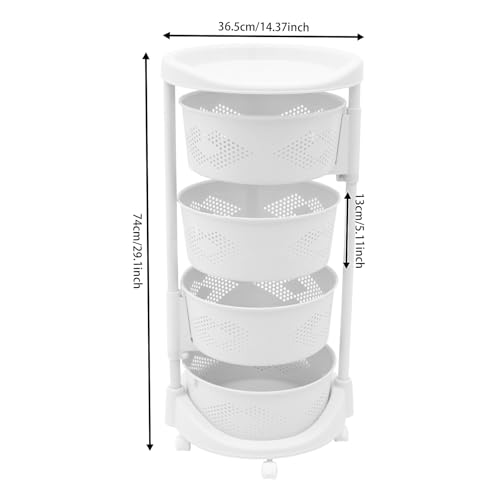 Multi-Layer Vegetable Rotating Basket Rack, Fruit Snack Storage Kitchen Organizer, White Storage Cart, Fruit Basket for Kitchen with 5 Lockable Casters, Vegetable Rack (4 Tiers) - size: 4 Tiers