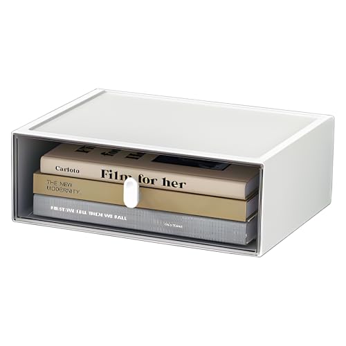 Desktop Storage Drawers, Plastic Desk Organizer with 1 Large Drawer, Modular Stackable Toolbox Units for Office Stationary, Makeup Container, Bathroom Countertop (1 Tall Layer, White & Clear) - color: 1 Tall Layer & 1 Drawer, White & Clear