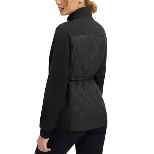 baleaf Women's Puffer Jackets Lightweight Winter Warm Stand Collar Water Resistant Golf Quilted Jacket 4 Pockets Black L