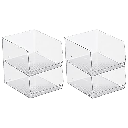 mDesign Wide Stackable Plastic Food Storage Organizer Bin Basket with Open Front for Household Kitchen Cabinets, Pantry, Offices, Closets, Bedrooms, Bathrooms - 10.2" Wide, 4 Pack - Clear - size: 12 x 10 x 6.25 (Pack of 4)