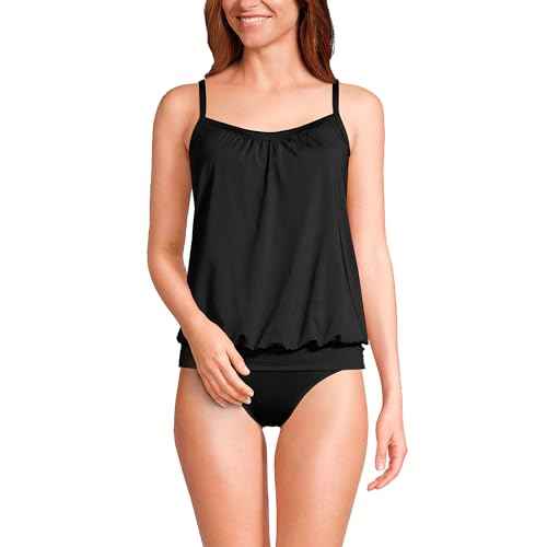 Lands' End Women's Blouson Tummy Hiding Tankini Top Swimsuit Adjustable Straps