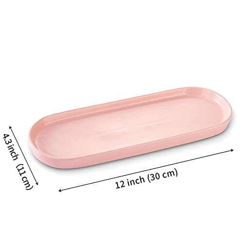 Ceramic Sink Tray, Bathroom Counter Tray, Bathtub Tray, Cosmetics Dish, Candle Tray, Perfume Shampoo Liquid Soap Tray Simple Style Design Suit for Bathroom and Kitchen (Pink) - color: Pink