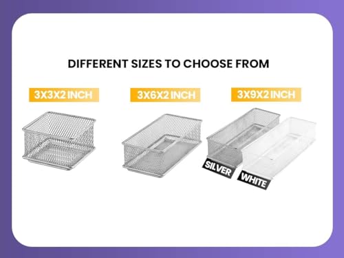 YBM HOME Silver Mesh Drawer Cabinet and or Shelf Organizer Bins, School Supply Holder Office Desktop Organizer Basket 1591s (1, 6x12x2 Inch) - size: 6x12x2 Inch