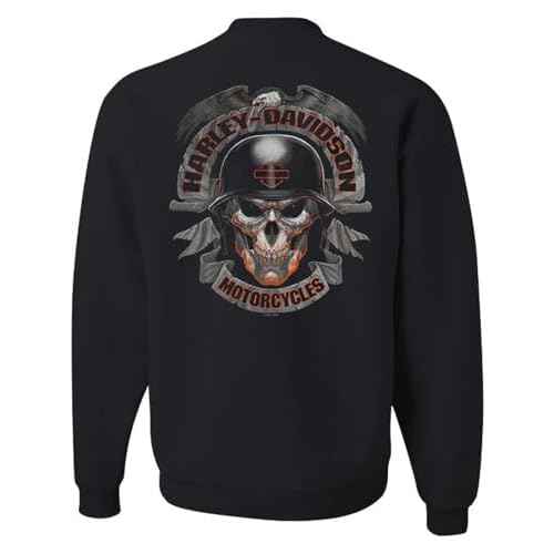 Harley-Davidson Men's Ghoulish Biker Skull Pullover Fleece Sweatshirt, Black