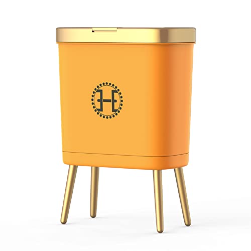 Procade Bedroom Trash Can with Lid,Slim Bathroom Trash Cans with Lids, Dog Proof Trash Bin with Press Top Lid,Modern Gold Trash Can Plastic Waste Basket for Living Room, Office,Kitchen, 4 Gal-Orange - color: Orange