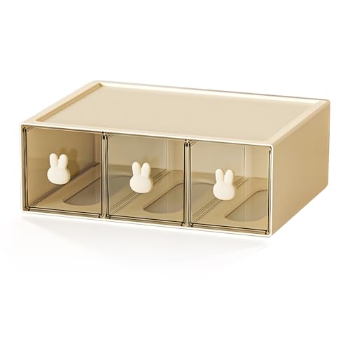 Desktop Storage Drawers, Plastic Desk Organizer with 3 Drawers, Modular Stackable Toolbox Units for Office Stationary, Makeup Container, Bathroom Countertop (1 Tall Layer, Cream & Clear) - color: 1 Tall Layer & 3 Drawers, Cream & Clear