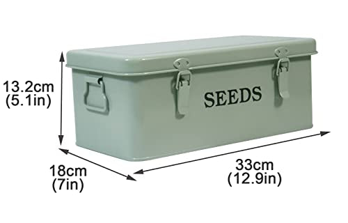 Seed Saving Box, Metal Seed Bin, Seed Storage Organizer Box, Seed Packet Container with Lid, Seed Envelope Storage Box, 4 Compartments Garden Seed Bin with Safety Locks-Green - color: Green