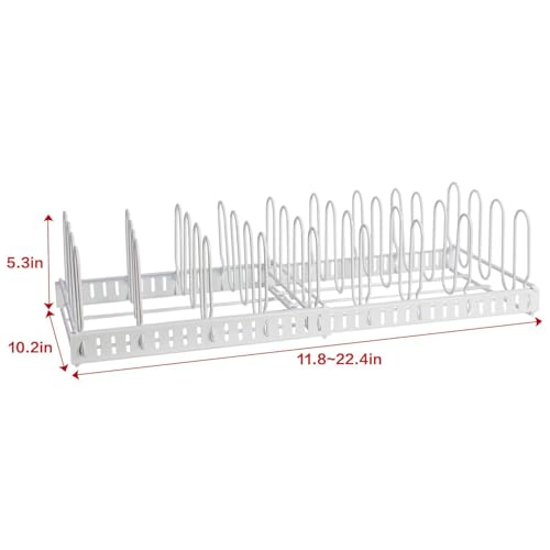 X-cosrack Expandable Food Container Lid Organizer,Large Capacity Adjustable 10 Dividers Detachable Lid Organizer Rack for Cabinets, Cupboards, Pantry Shelves, Drawers to Keep Kitchen Tidy,White - color: White