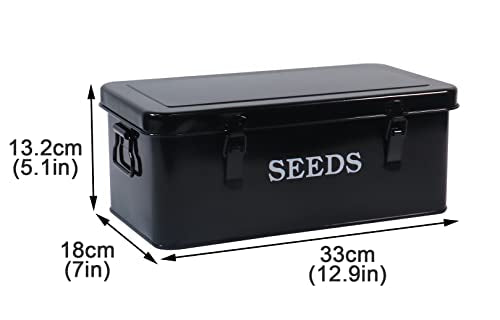 Seed Saving Box, Metal Seed Bin, Seed Storage Organizer, Seed Packet Container with Lid, Seed Envelope Storage Box, 4 Compartments Garden Seed Bin with Safety Locks-Black - color: Black