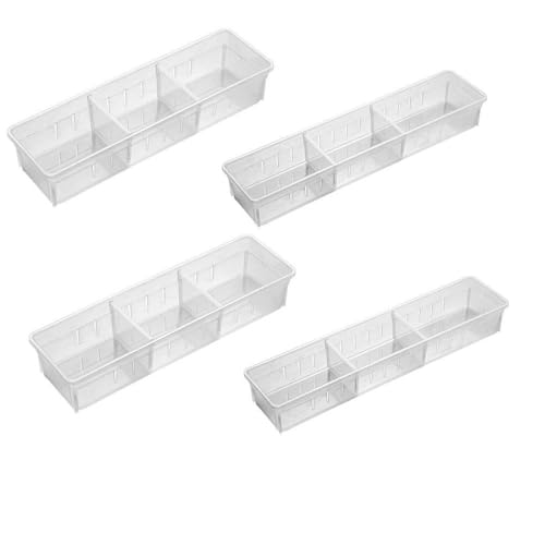 Chris.W Desk Drawer Organizer Tray with Adjustable Dividers, Multi-Drawers for Makeups, Utensil, Pens, Flatware and Junks - Set of 4 (2 Large + 2 Small),13.8 Inch Length - size: Large(2L + 2S)