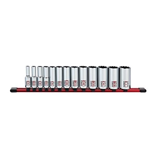 13Piece 3/8" Drive Chrome Socket Rail 12Pt SAE Deep