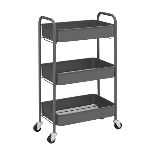 CAXXA 3-Tier Rolling Metal Storage Organizer - Mobile Utility Cart with Caster Wheels, Gray - color: Gray