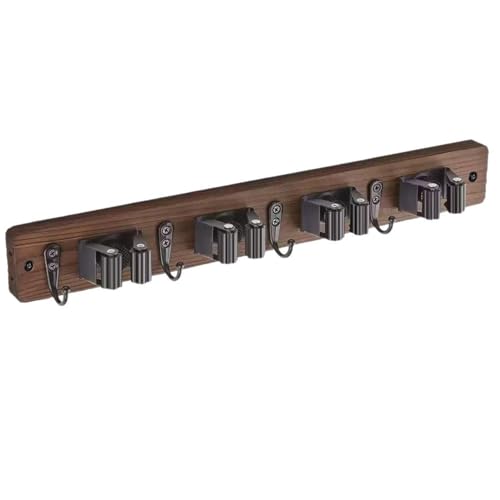 Mop and Broom Holder Wall Mount, Rustic Wood Broom Hanger with 4 Slots and Hooks for Home Décor, Kitchen and Closet, Broom and Mop Organizer Wall Hanging for Garage storage & organization