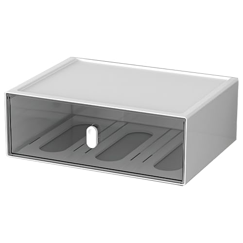 Desktop Storage Drawers, Plastic Desk Organizer with 1 Large Drawer, Modular Stackable Toolbox Units for Office Stationary, Makeup Container, Bathroom Countertop (1 Tall Layer, White & Clear) - color: 1 Tall Layer & 1 Drawer, White & Clear