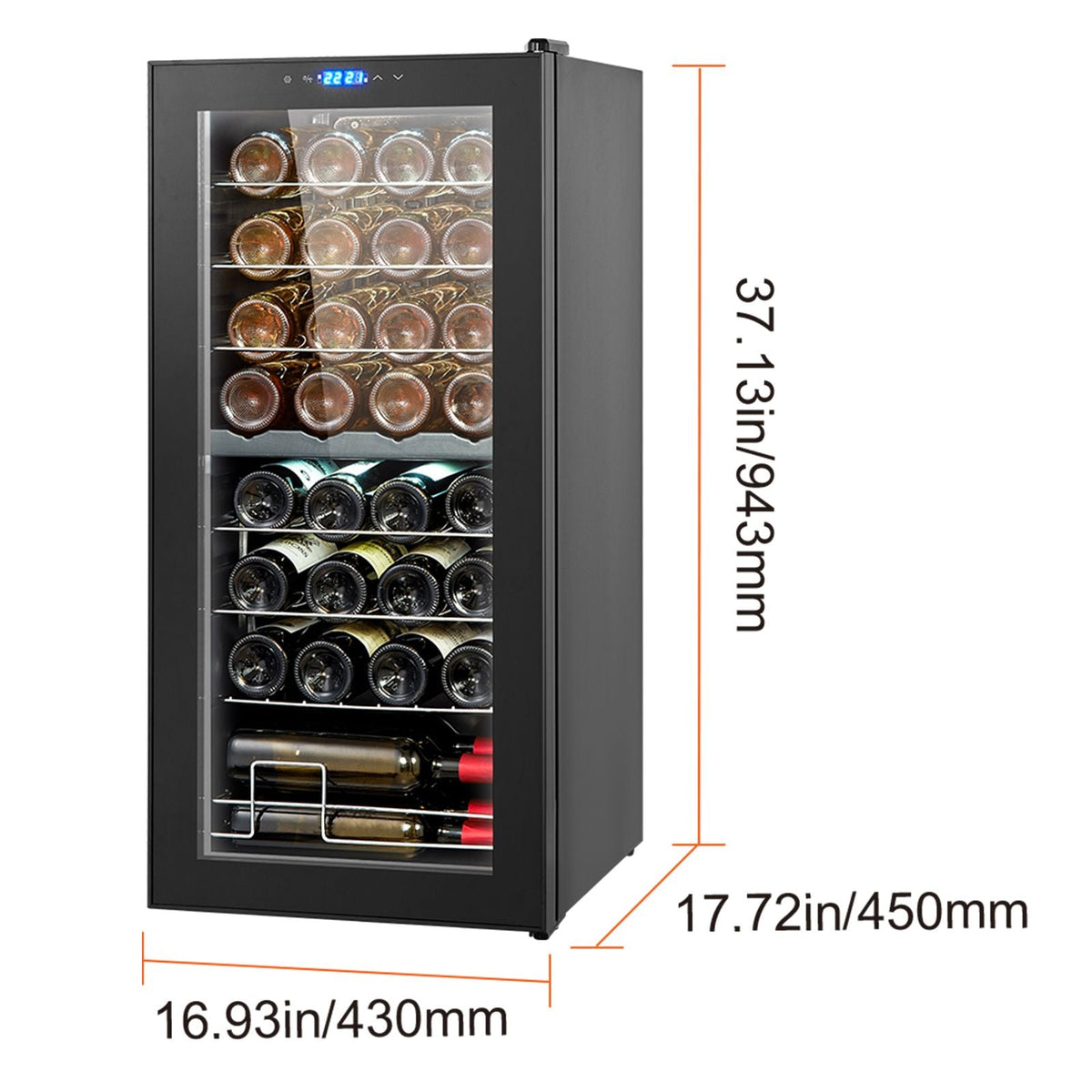 32-Bottle Wine Cooler, Dual Zone & Dual Temperature Wine Fridge, Freestanding Refrigerator with Digital Control, Tempered Glass Door with UV Protection, Red & White Wine Storage for Home Bar