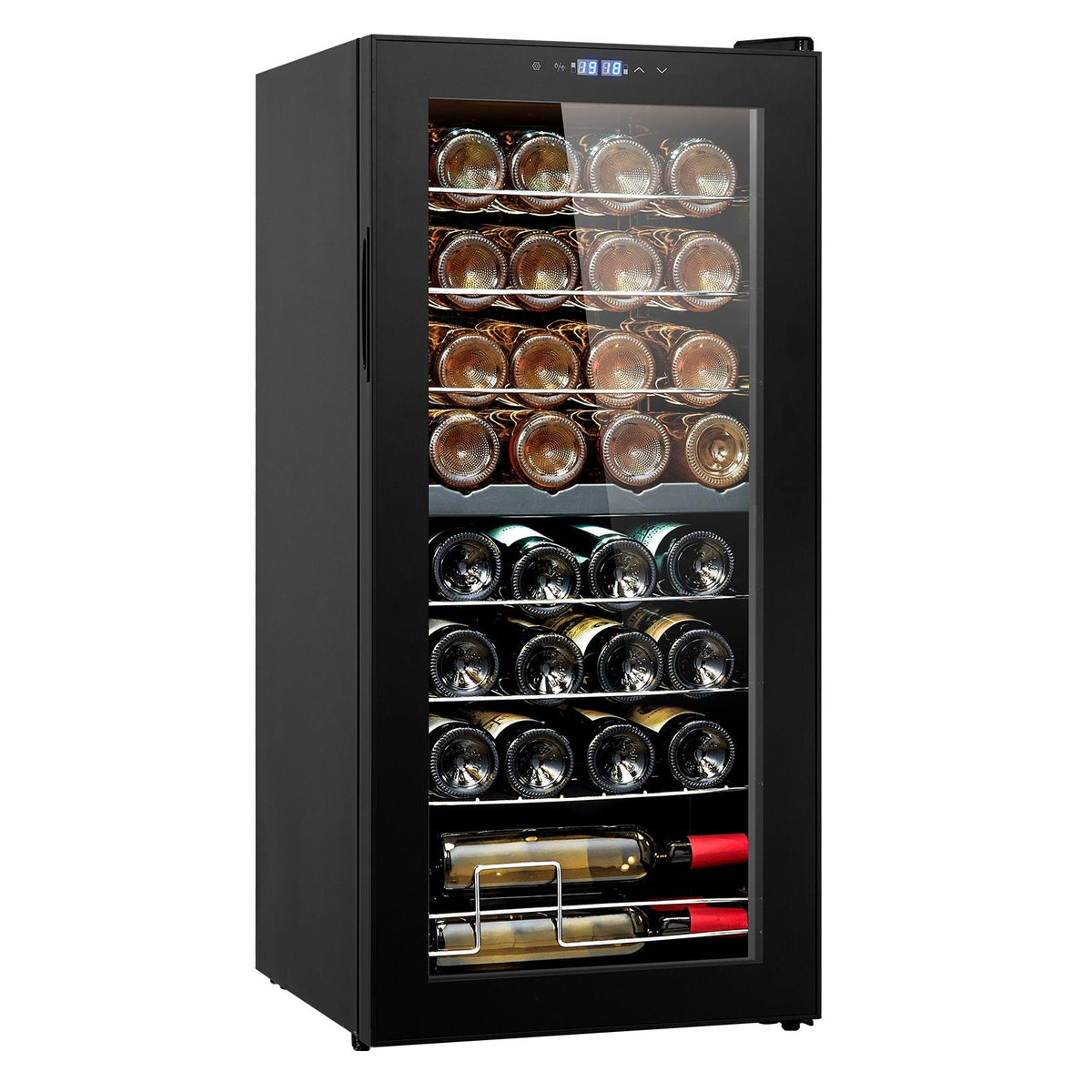 32-Bottle Wine Cooler, Dual Zone & Dual Temperature Wine Fridge, Freestanding Refrigerator with Digital Control, Tempered Glass Door with UV Protection, Red & White Wine Storage for Home Bar
