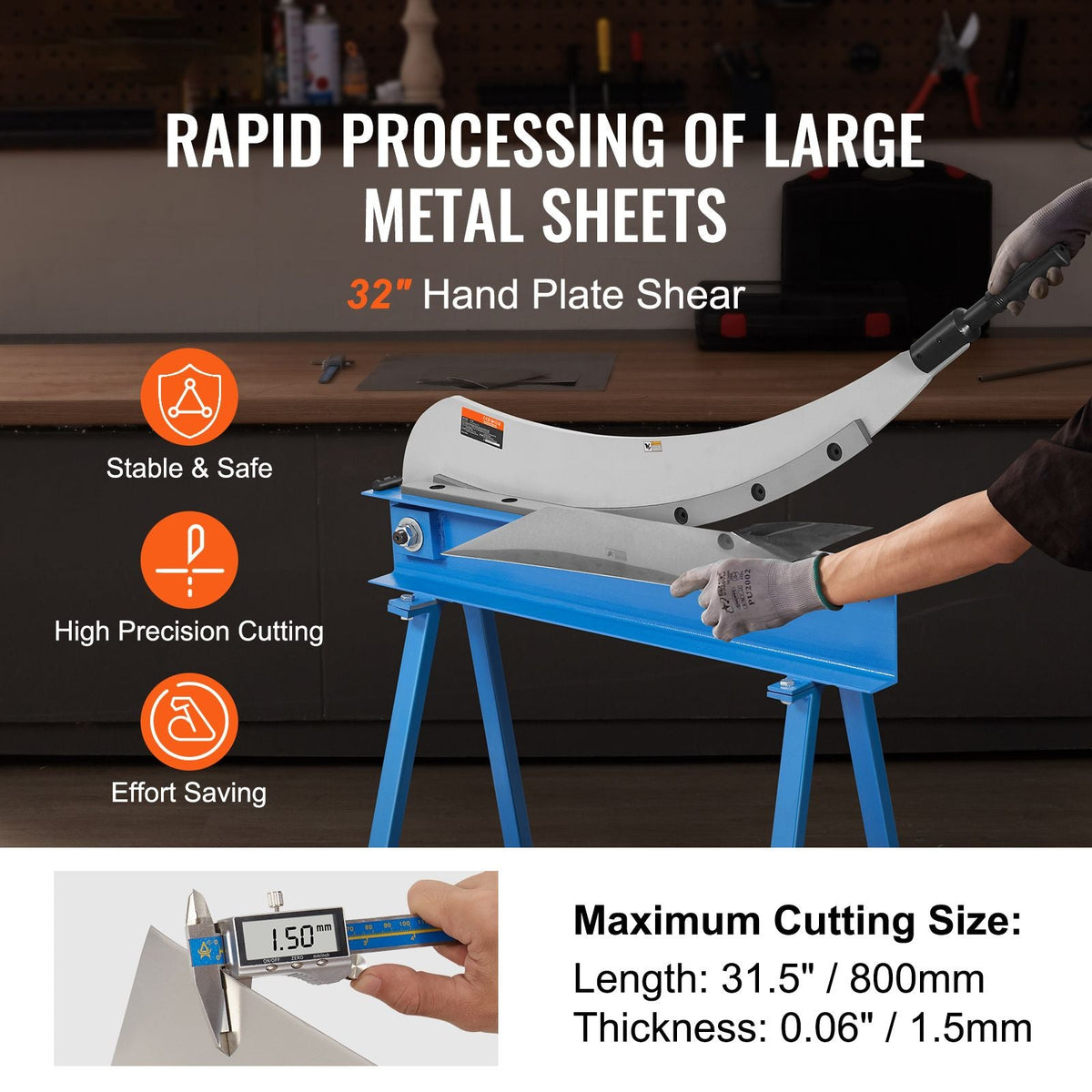 32" Manual Hand Plate Shear for Metal Sheet Processing, Benchtop Cutter with Q235 Material, for Crafts Thick Steel Crafting, Heavy Duty Roll Press Machine for Builders, DIY Enthusiasts