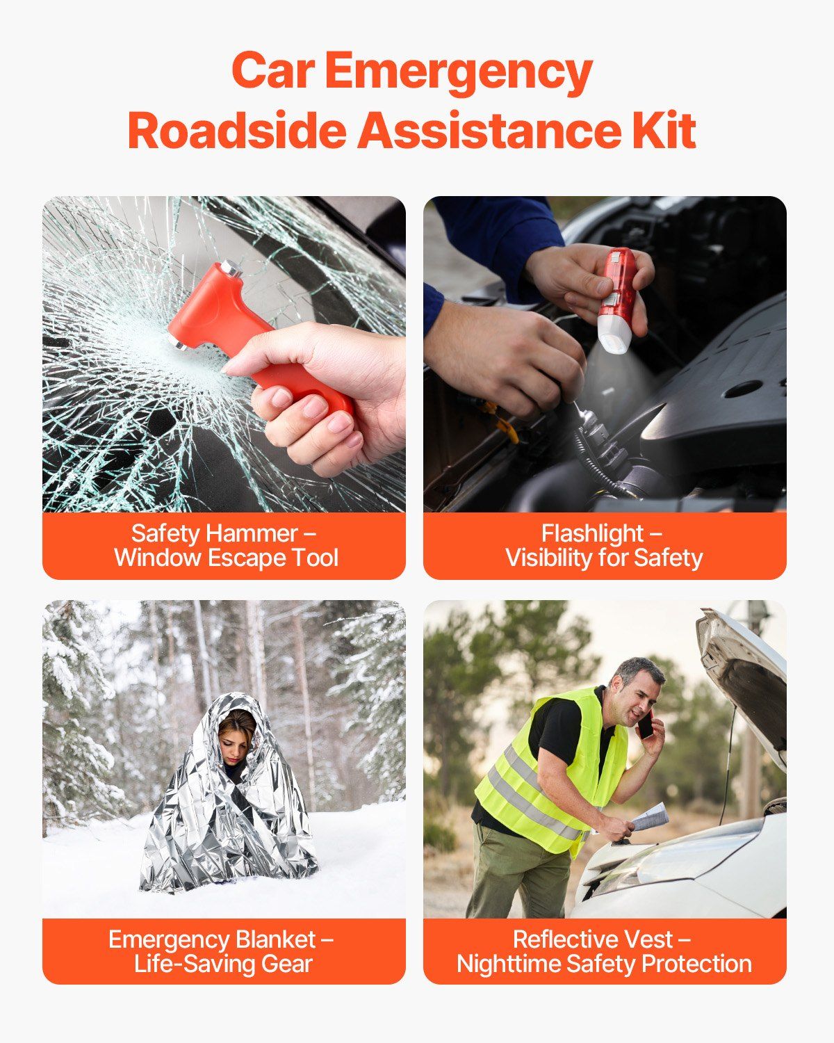 32 Pcs Car Emergency Kit with Medical Emergency First Aid Kit for Vehicles