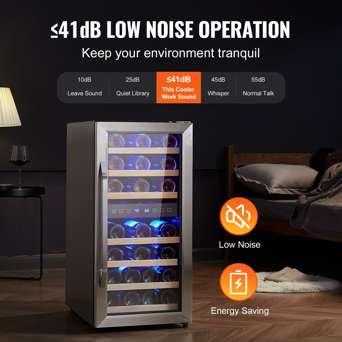 33-Bottle Wine Cooler, Dual Zone & Dual Temperature Wine Fridge, Freestanding Refrigerator with Circulating Air-cooling and Digital Control, Tempered Glass Door with UV Protection, for Home Bar