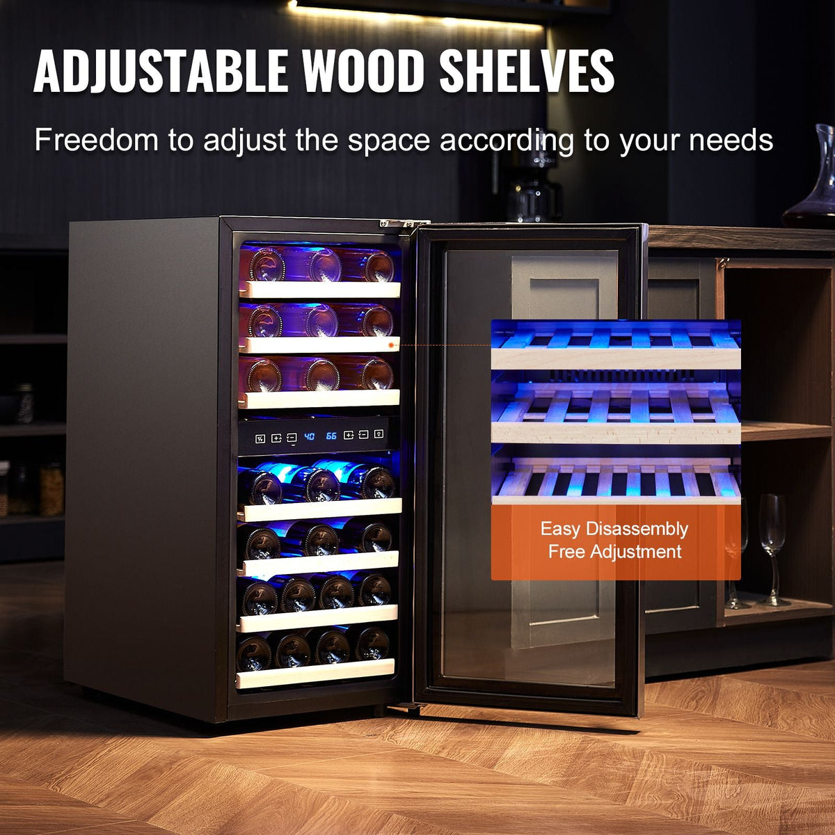 33-Bottle Wine Cooler, Dual Zone & Dual Temperature Wine Fridge, Freestanding Refrigerator with Circulating Air-cooling and Digital Control, Tempered Glass Door with UV Protection, for Home Bar