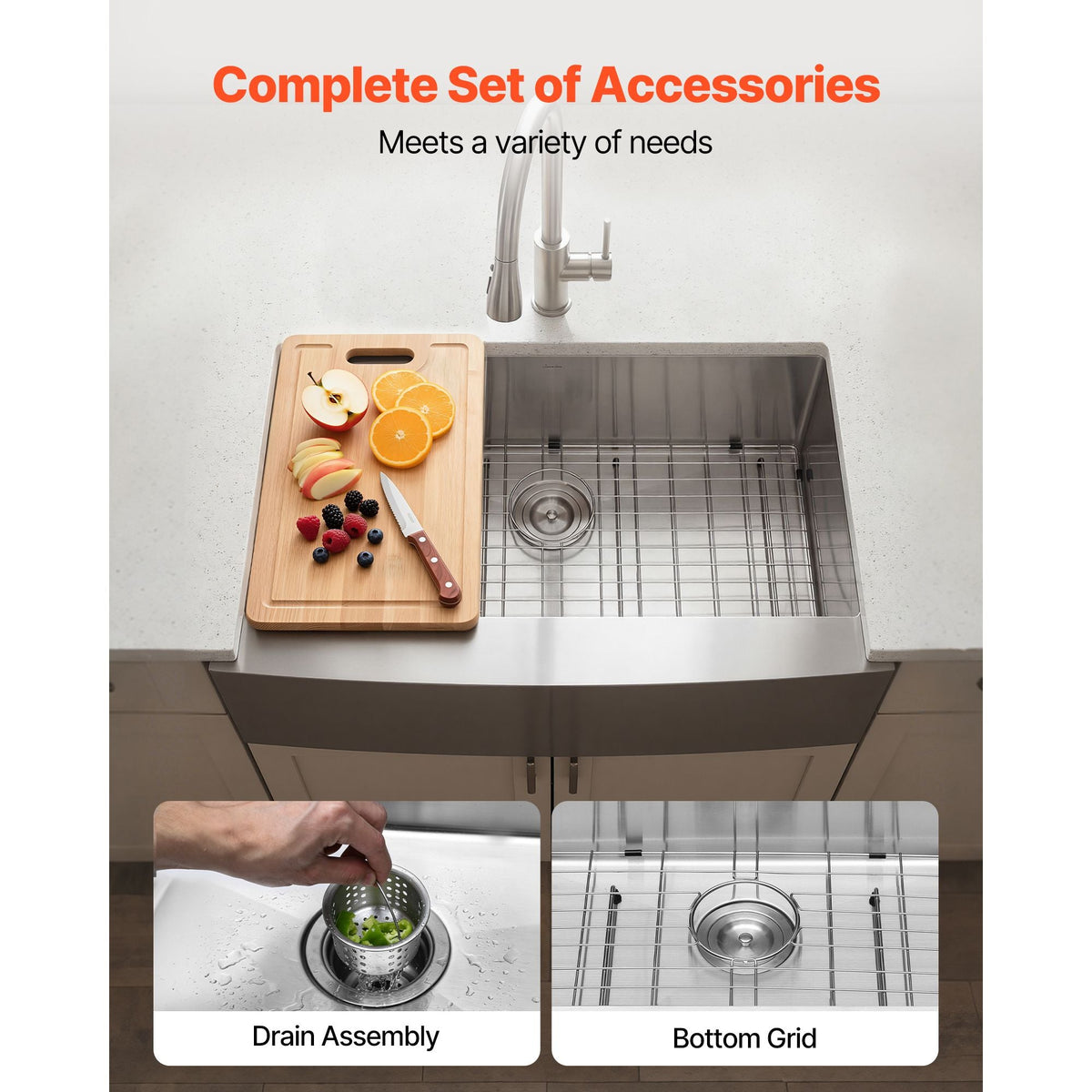 33-inch Kitchen Undermount Single Bowl Sinks, Stainless Steel Drop-In Farmhouse Basin with Accessories, Household Dishwasher Sinks for RV, Prep Kitchen, Laundry Room, Bar