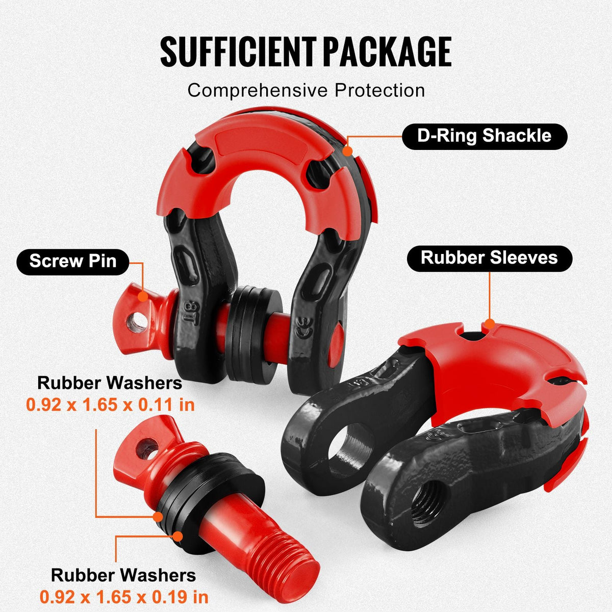 3/4" D-Ring Shackle, 2 Pack Alloy Steel Shackles 66139 lbs (30 Ton) Break Strength with 7/8" Screw Pin, Isolators & Washers, Heavy Duty Off Road Vehicle Recovery Shackle for Jeep Truck, Black