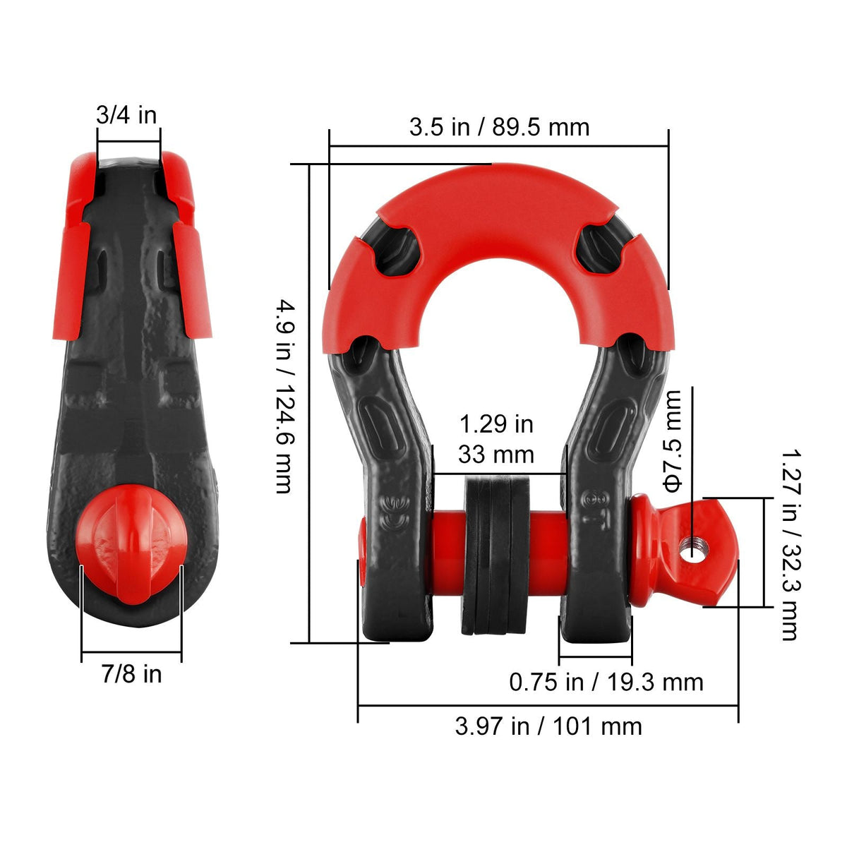 3/4" D-Ring Shackle, 2 Pack Alloy Steel Shackles 66139 lbs (30 Ton) Break Strength with 7/8" Screw Pin, Isolators & Washers, Heavy Duty Off Road Vehicle Recovery Shackle for Jeep Truck, Black