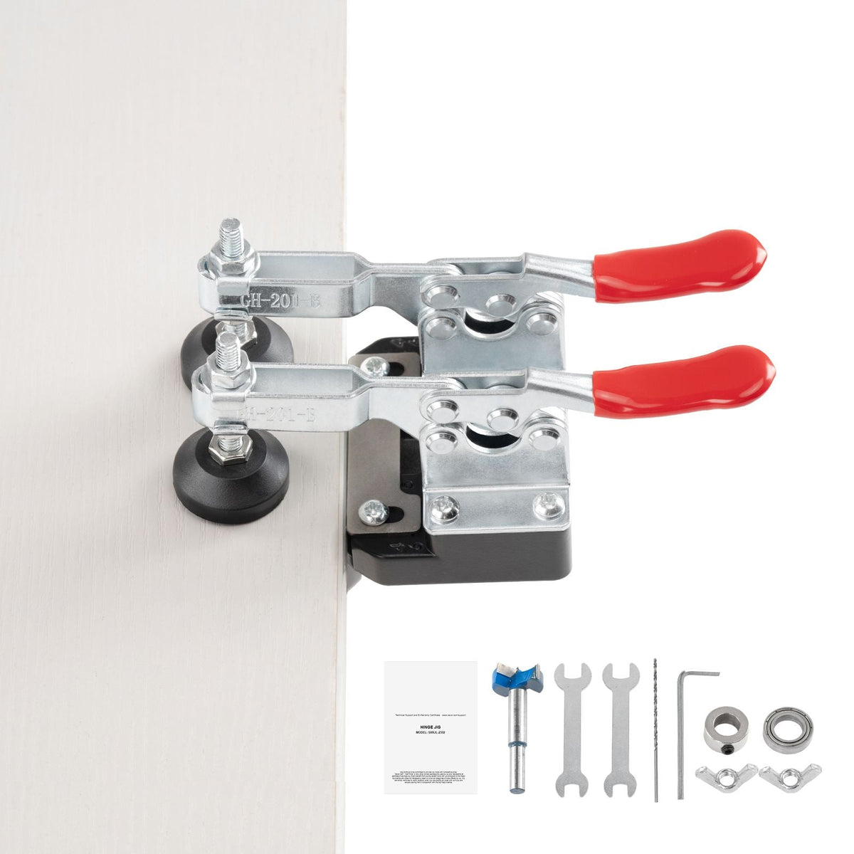 35 mm Concealed Door Hinge Jig, Aluminum Alloy Cabinet Hinge Jig, Accurate Locking Dual Clamp Fixation Hinge Drill Jig with Accessories, Woodworking Tool for Doors Cabinets Hinges Mounting