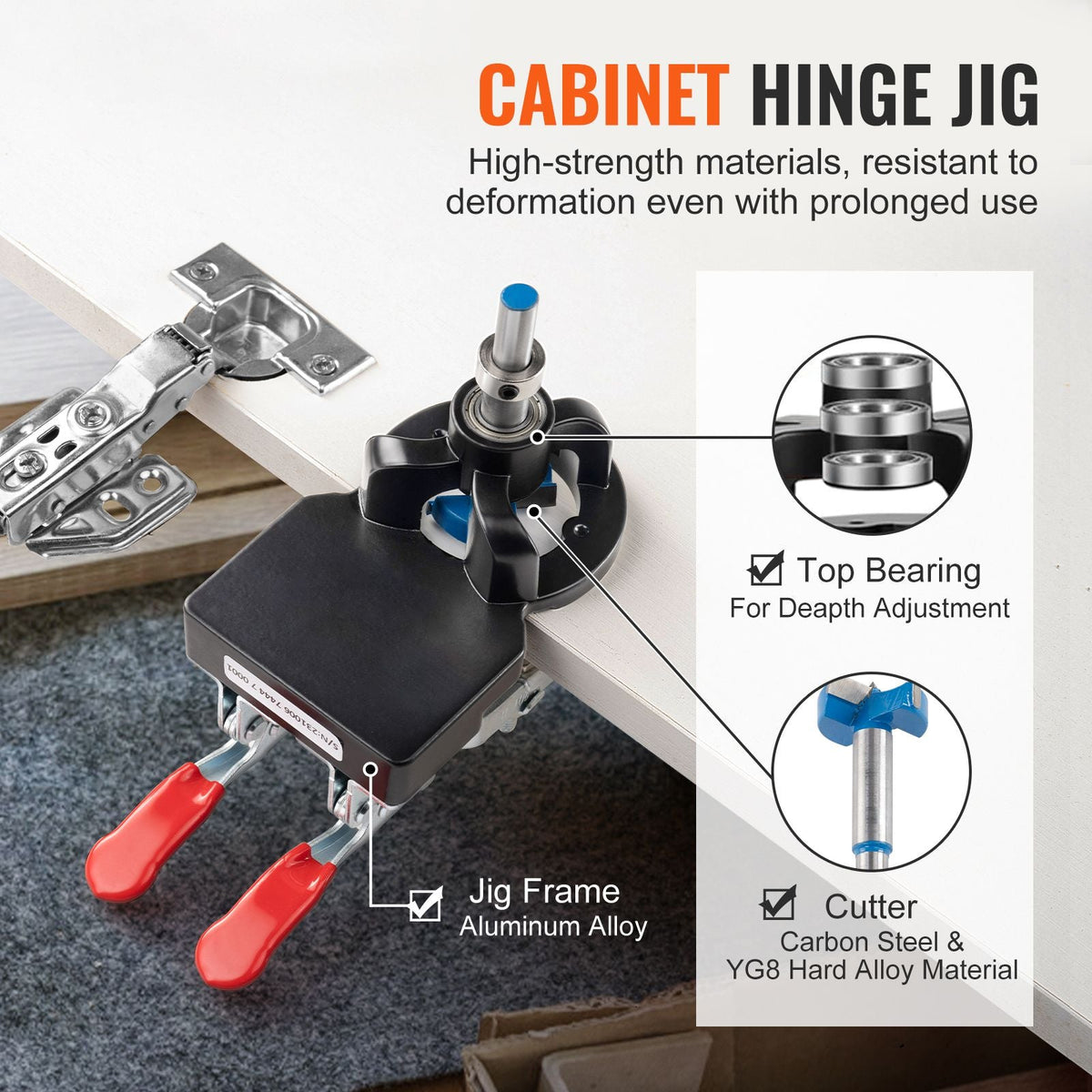 35 mm Concealed Door Hinge Jig, Aluminum Alloy Cabinet Hinge Jig, Accurate Locking Dual Clamp Fixation Hinge Drill Jig with Accessories, Woodworking Tool for Doors Cabinets Hinges Mounting