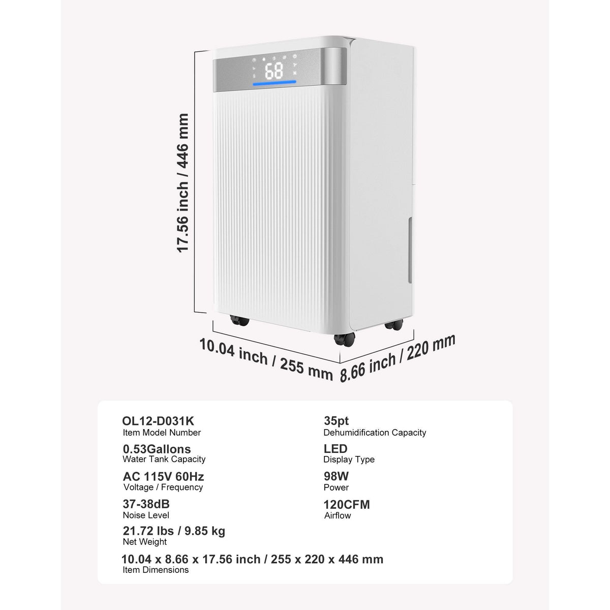 35 Pints Dehumidifier for Home & Basement, Drain Hose for Commercial & Industrial Use, Smart Humidity Control, Low Noise for Large Rooms, Warehouses, Bedrooms & Storage, Large Coverage,White