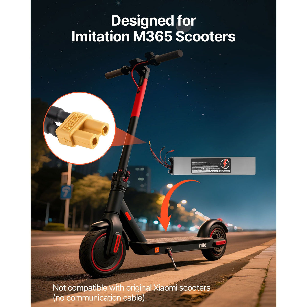 36V Scooter Battery Pack, 8Ah, 8000mAh Lithium Battery Replacement with 30A BMS, Charger, 500+ Cycles, Compatible with 1440W Motors, for Imitation M365 Electric Scooters, Without Communication