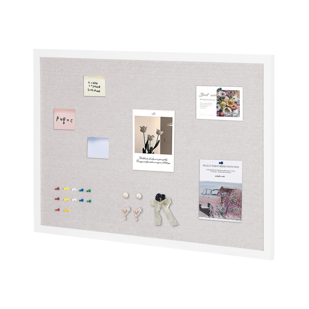 36"x24" White Cork Board with Linen Surface – Stylish Wall-Mounted Bulletin Board for Home, School, Office – Elegant & Functional Noticeboard