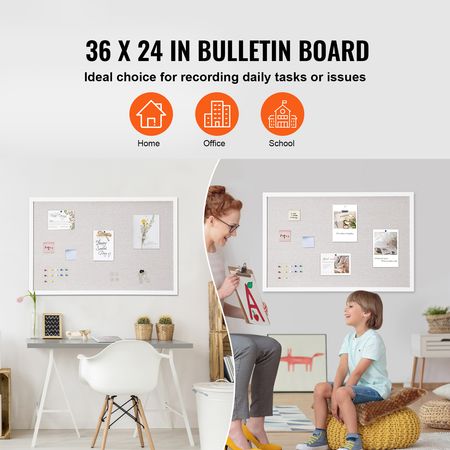36"x24" White Cork Board with Linen Surface – Stylish Wall-Mounted Bulletin Board for Home, School, Office – Elegant & Functional Noticeboard