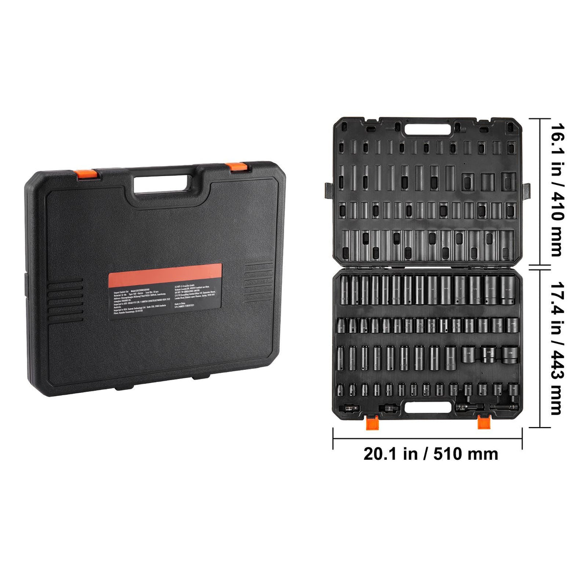 3/8" & 1/2" Drive Impact Socket Set, 59PCS Socket Set SAE 5/16" to 1-1/4" and Metric 6-32mm, 6 Point Cr-Mo Alloy Steel for Auto Repair, Easy-to-Read Markings, Rugged Construction, Storage Case