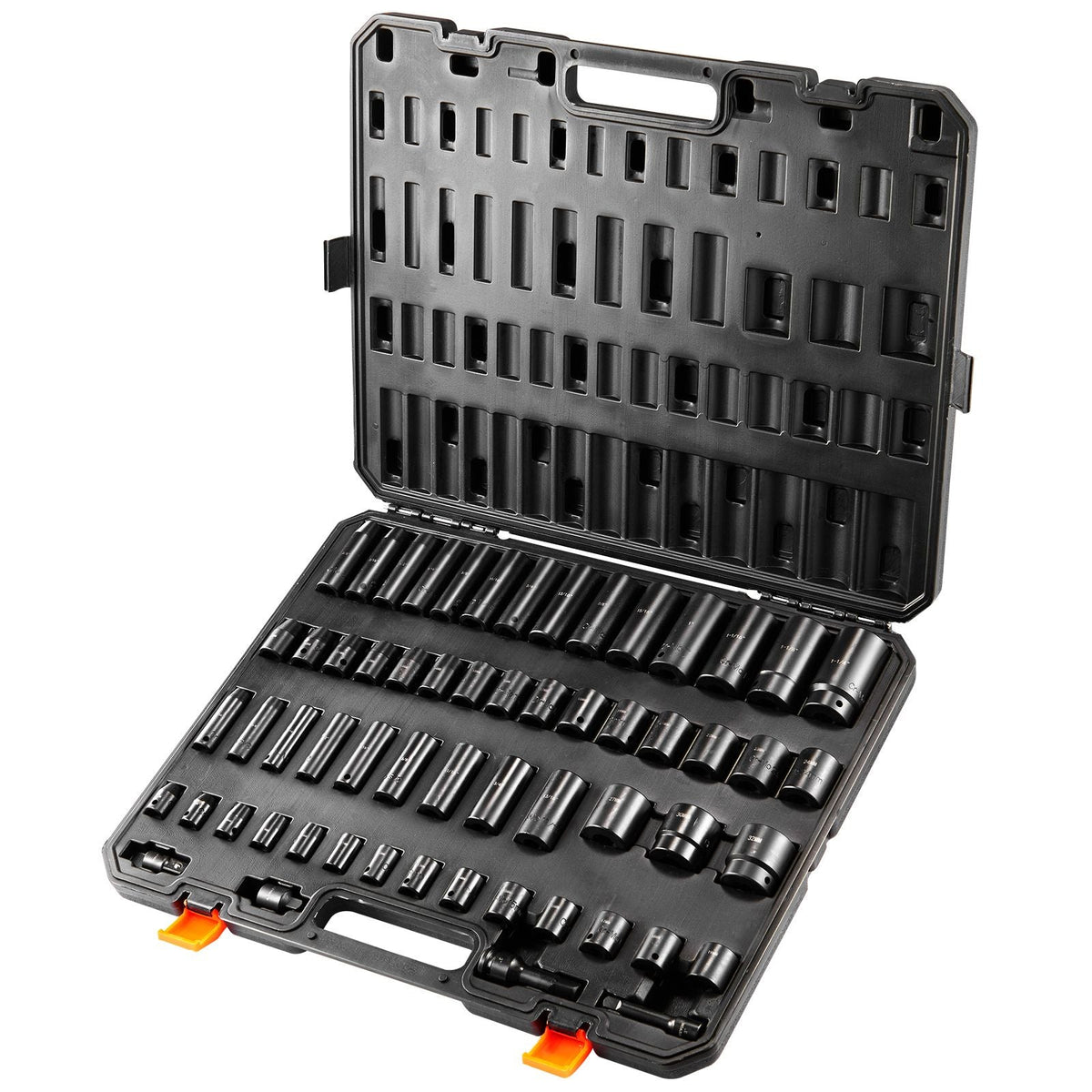 3/8" & 1/2" Drive Impact Socket Set, 59PCS Socket Set SAE 5/16" to 1-1/4" and Metric 6-32mm, 6 Point Cr-Mo Alloy Steel for Auto Repair, Easy-to-Read Markings, Rugged Construction, Storage Case