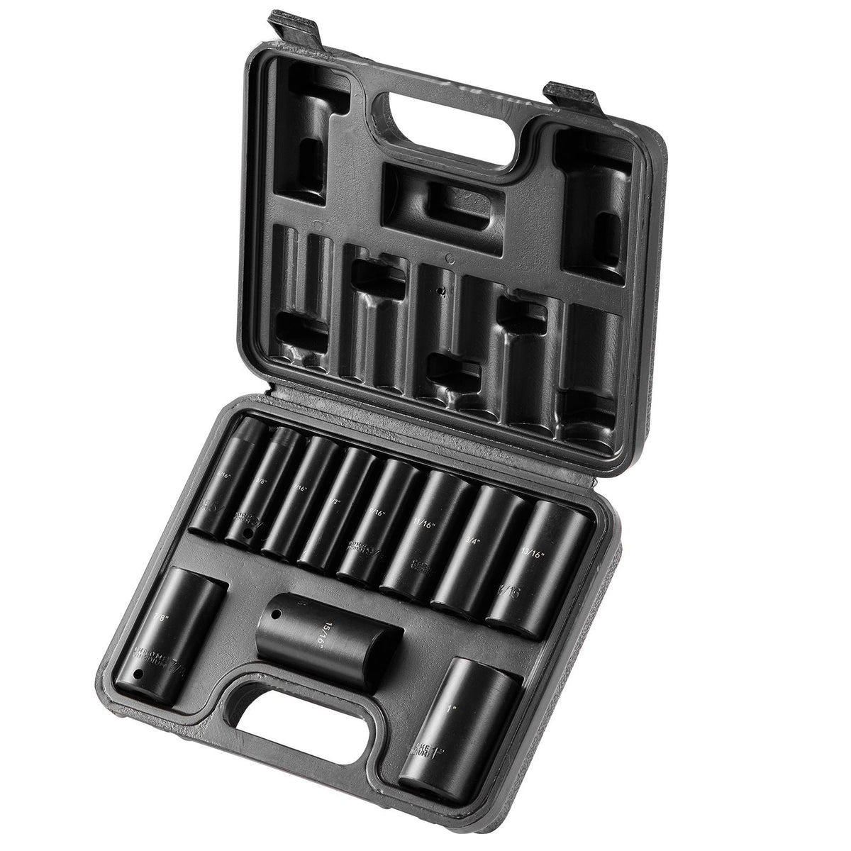 3/8" Drive Impact Socket Set, 11 Piece Deep Socket Set SAE 5/16"-1", 6 Point CR-V Alloy Steel for Auto Repair, Easy-to-Read Size Markings, Rugged Construction, Includes Storage Case