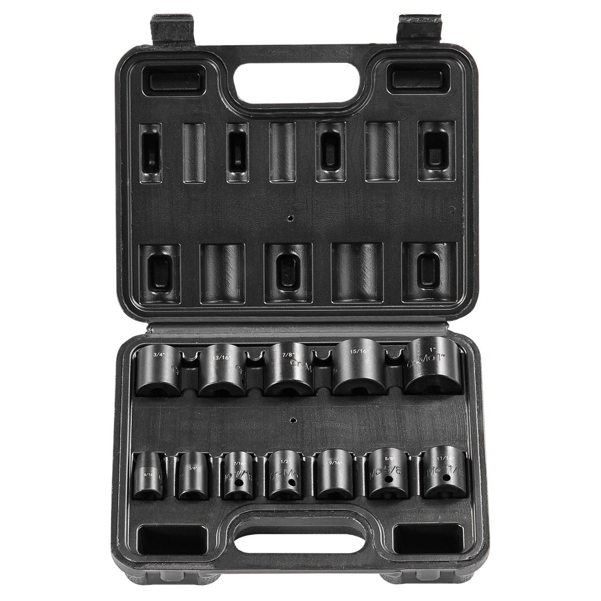 3/8" Drive Impact Socket Set, 12 Piece Shallow Socket Set SAE 5/16"-1", 6 Point Cr-Mo Alloy Steel for Auto Repair, Easy-to-Read Size Markings, Rugged Construction, Includes Storage Case