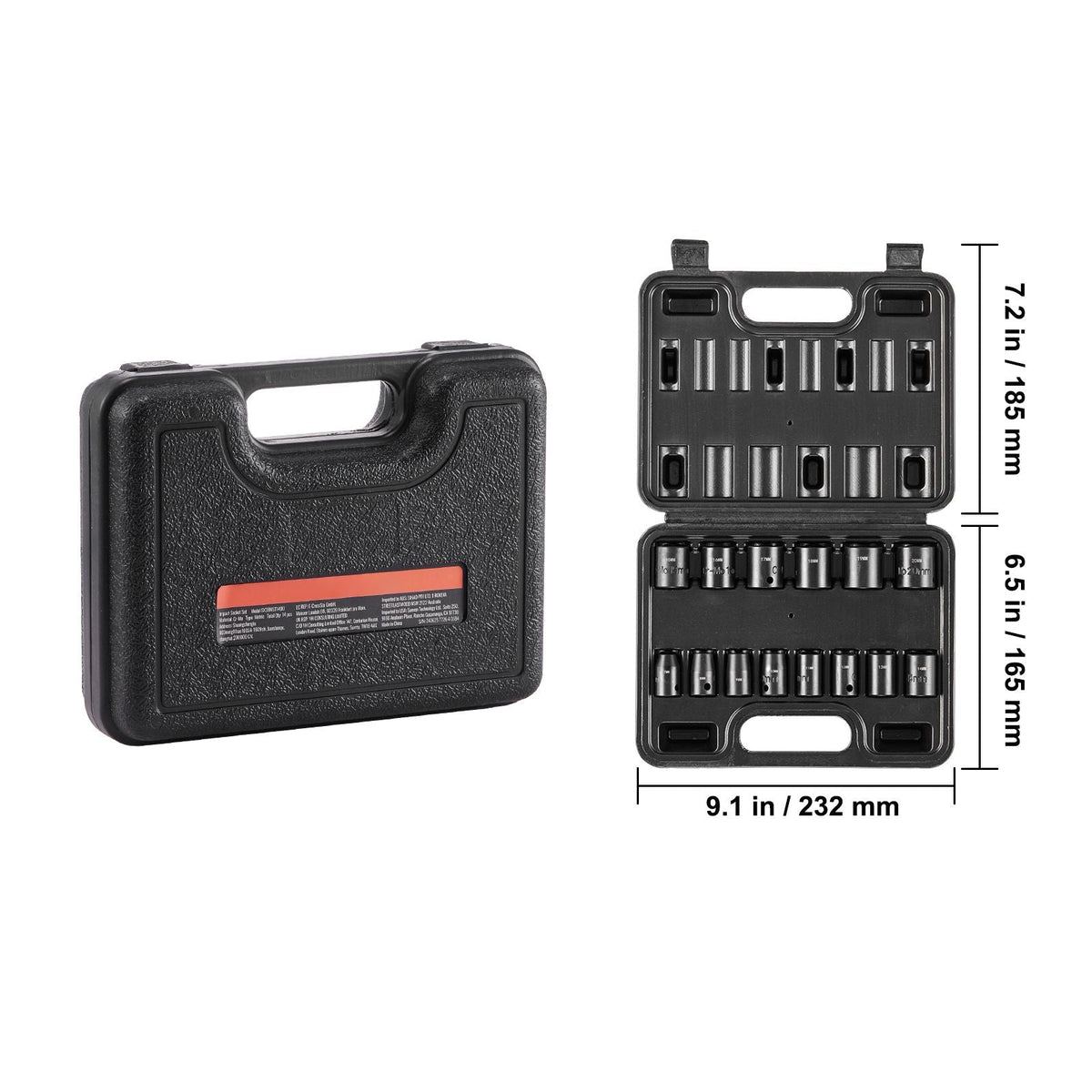 3/8" Drive Impact Socket Set, 14 Piece Shallow Socket Set Metric 7-20mm, 6 Point Cr-Mo Alloy Steel for Auto Repair, Easy-to-Read Size Markings, Rugged Construction, Includes Storage Case