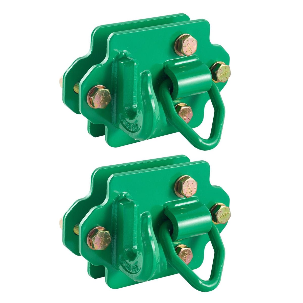 3/8" Tractor Bucket Hooks with Tie Down Ring, Grade 70 Forged Steel 2 Pack Bolt-On Grab Hook with Back Plates Work Well for Tractor Bucket RV UTV Truck Maximum Break Strength 15,000 lbs, Green