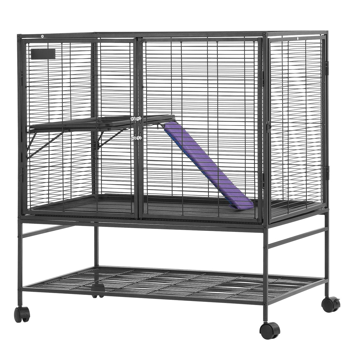 39" Rolling Metal Ferret Cage, Large 2-Tier Cage, Small Animal Cage with Ramps & Tray, Easy to Set up for Pet Rats, Hamster, Guinea Pig, Chinchilla, Squirrel, Hedgehogs, Bunny