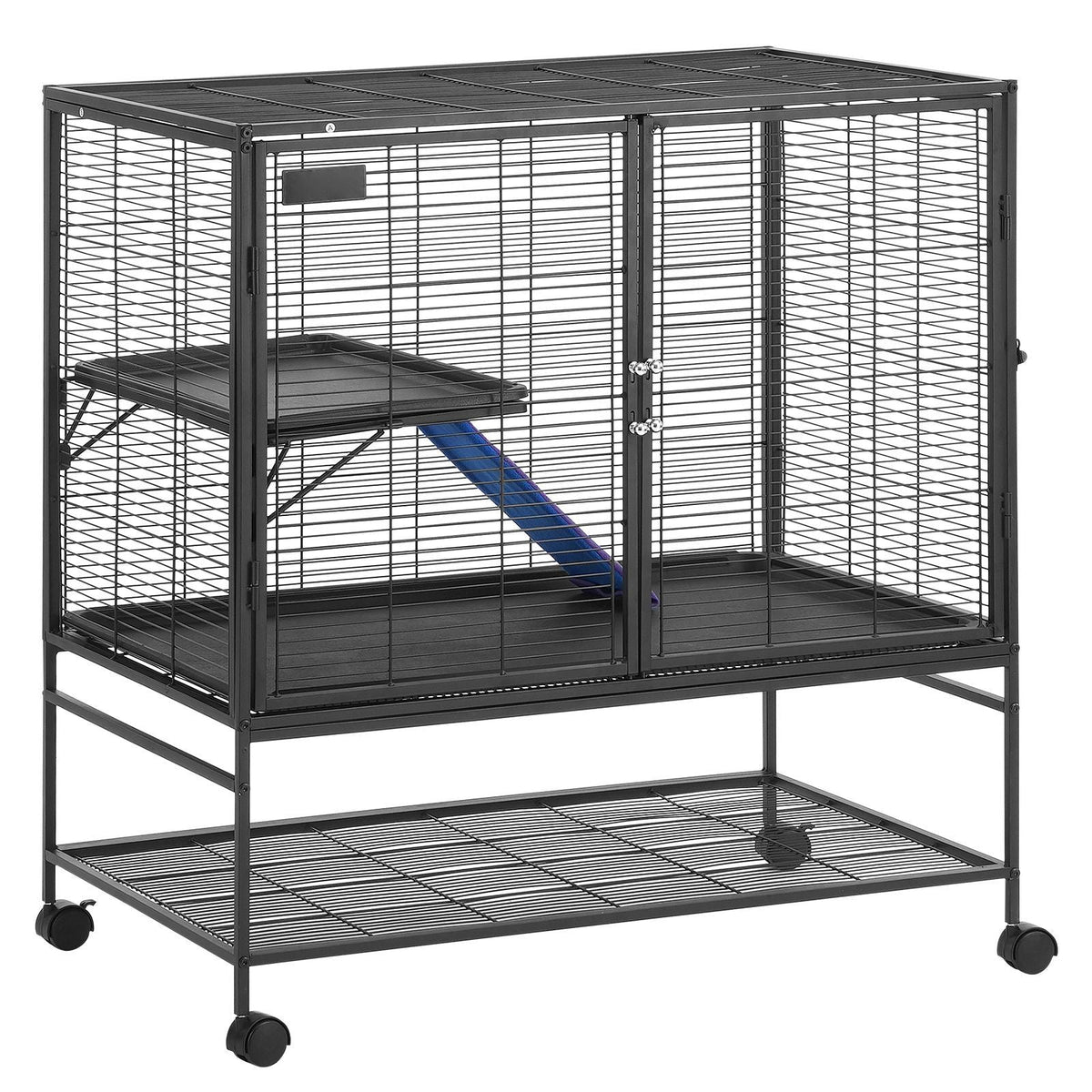 39" Rolling Metal Ferret Cage, Large 2-Tier Cage, Small Animal Cage with Ramps & Tray, Easy to Set up for Pet Rats, Hamster, Guinea Pig, Chinchilla, Squirrel, Hedgehogs, Bunny