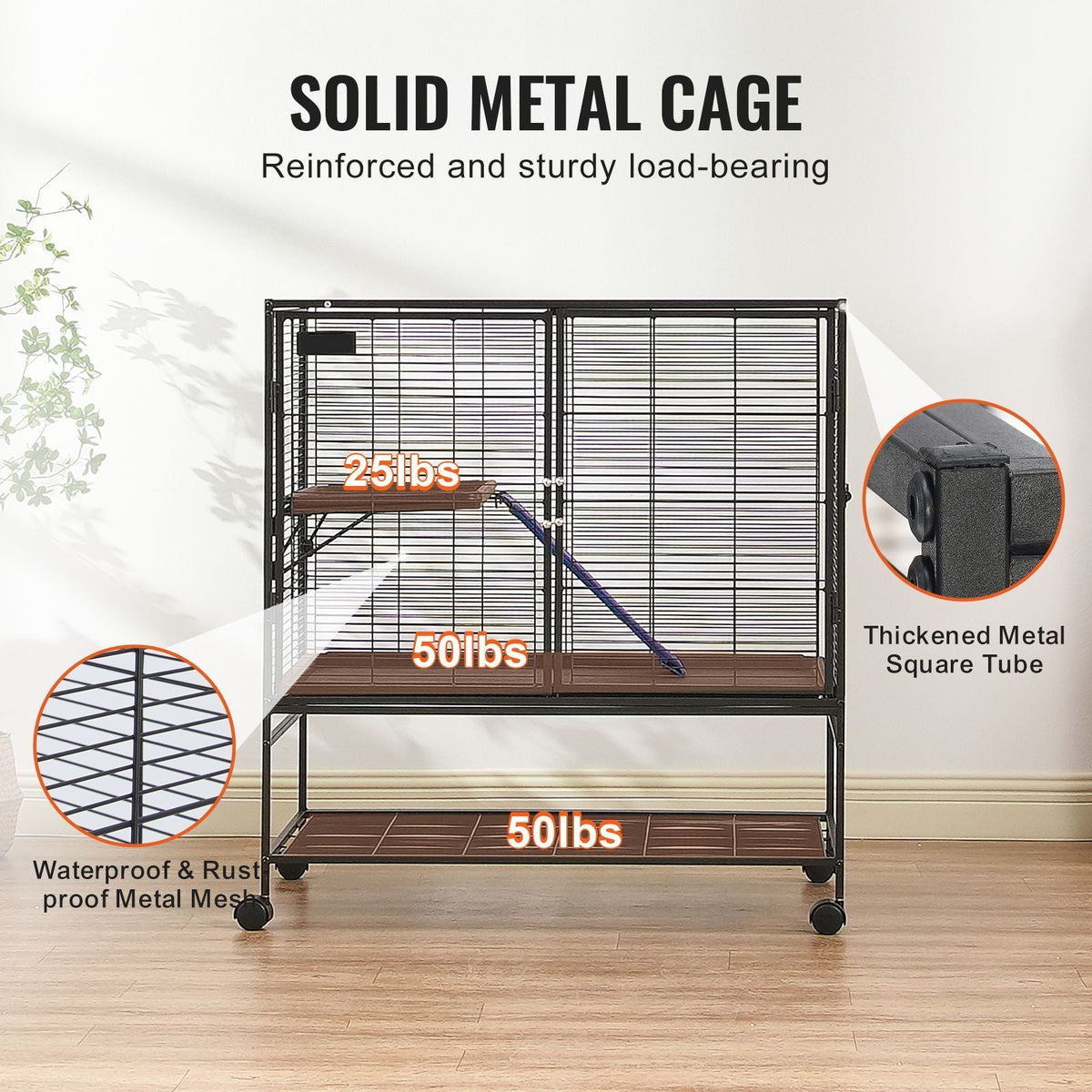 39" Rolling Metal Ferret Cage, Large 2-Tier Cage, Small Animal Cage with Ramps & Tray, Easy to Set up for Pet Rats, Hamster, Guinea Pig, Chinchilla, Squirrel, Hedgehogs, Bunny