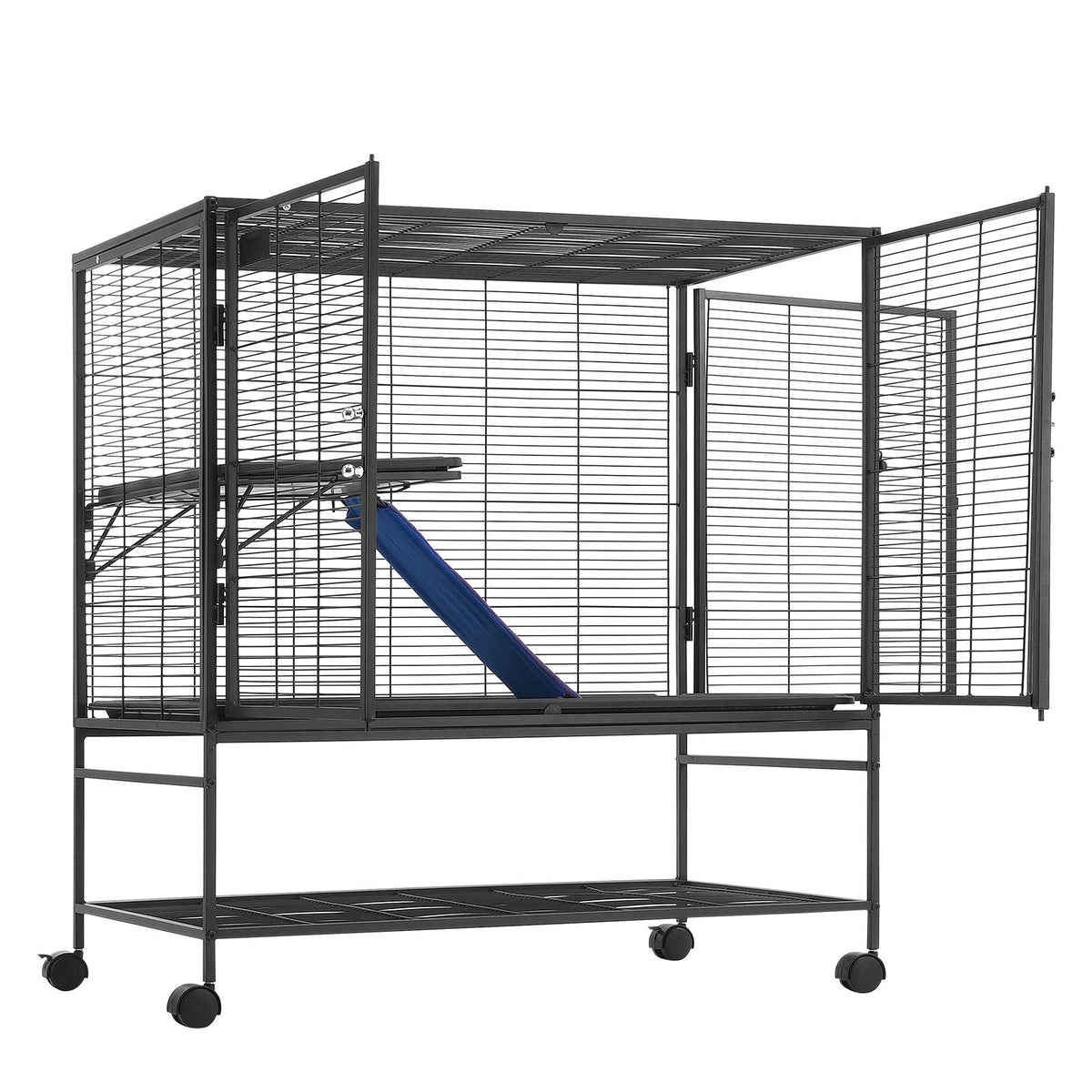 39" Rolling Metal Ferret Cage, Large 2-Tier Cage, Small Animal Cage with Ramps & Tray, Easy to Set up for Pet Rats, Hamster, Guinea Pig, Chinchilla, Squirrel, Hedgehogs, Bunny