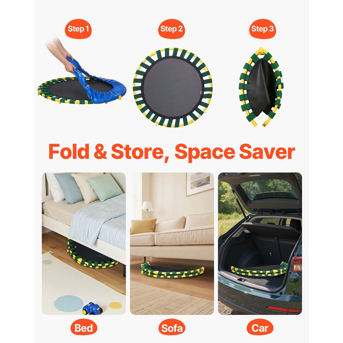 3FT Trampoline for Kids, 36" Trampolines Indoor/Outdoor Trampoline for Toddlers, Foldable Mini Baby Trampoline with Foam Handle, Recreational Trampoline Birthday Gift for 3+ Years Kids