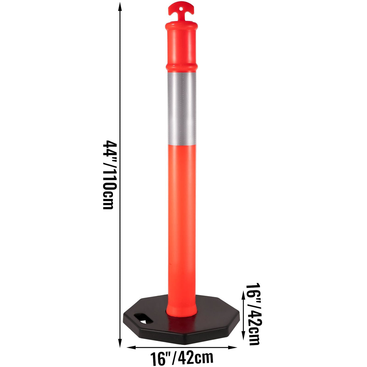 3Pack Traffic Delineator Posts 44 Inch Height, Orange Delineator Cones with Rubber Base 16 inch, PE Delineator Post Kit 10 inch Reflective Band for Construction Sites, Facility Management etc.