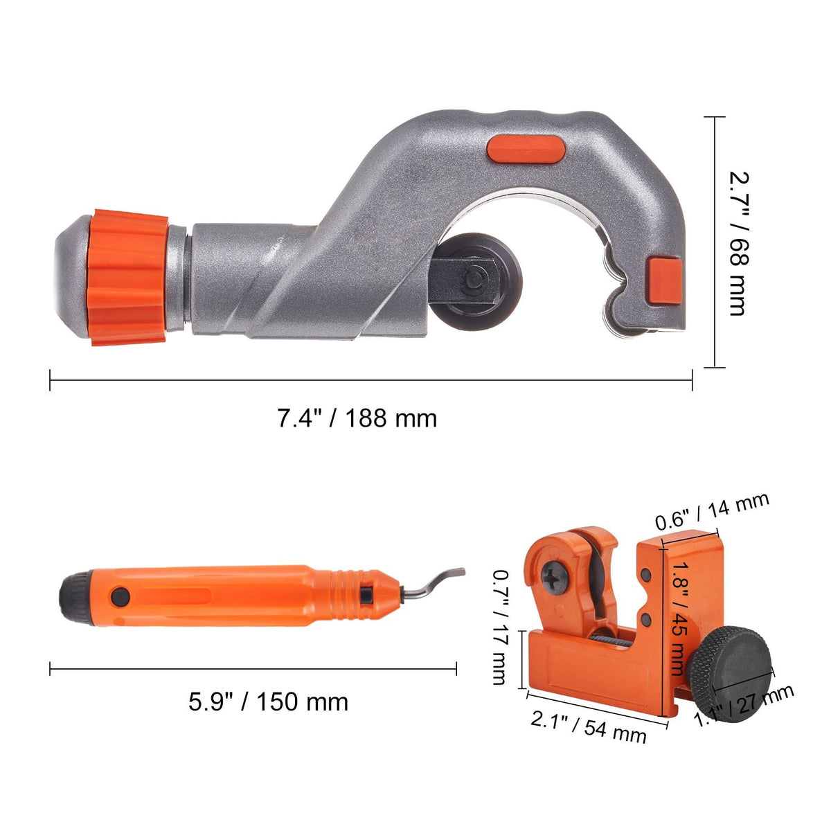 3PCS Tubing Cutter Set - Heavy Duty Pipe Cutter 3/16"-2"OD, Mini Tube Cutter 1/8"-7/8" & Deburring Tool, Professional Ultimate Pipe Cutter Set for Stainless Steel, Copper, Aluminum, Plastic Pipe